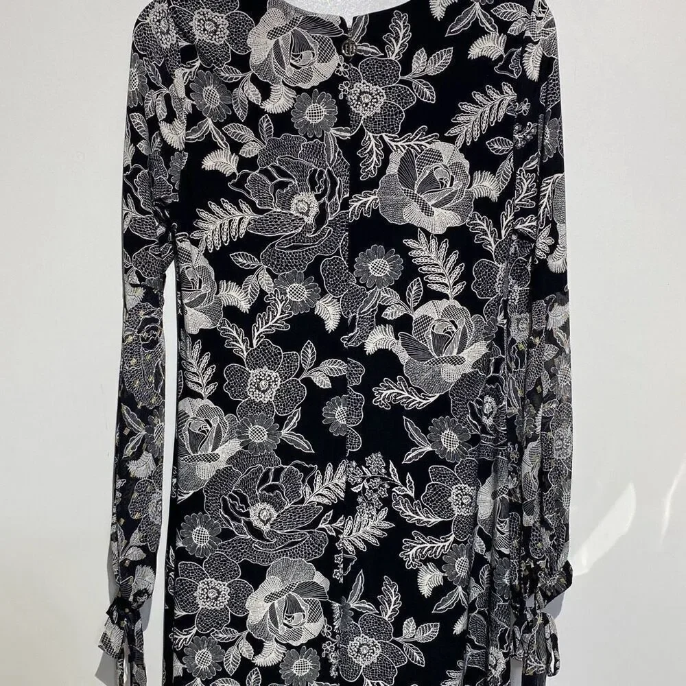 Tommy Hilfiger Women's‎ Black White Floral Long Sleeve A-Line Dress Size 6 NWT